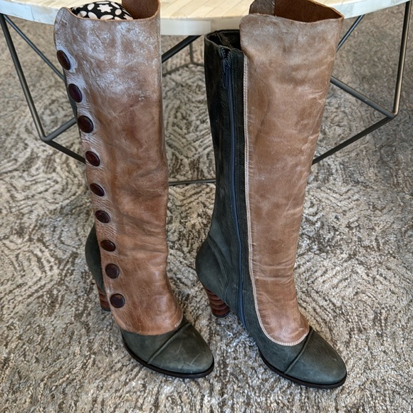 Alessandro Goka Shoes - Goka Alessandro Goka Handmade Button Detail Green & Brown Leather Boots Size 8